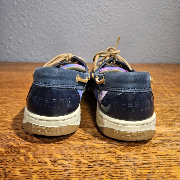 Sperry Navy and Plaid Boat Shoes 9 - Picture 2 of 9